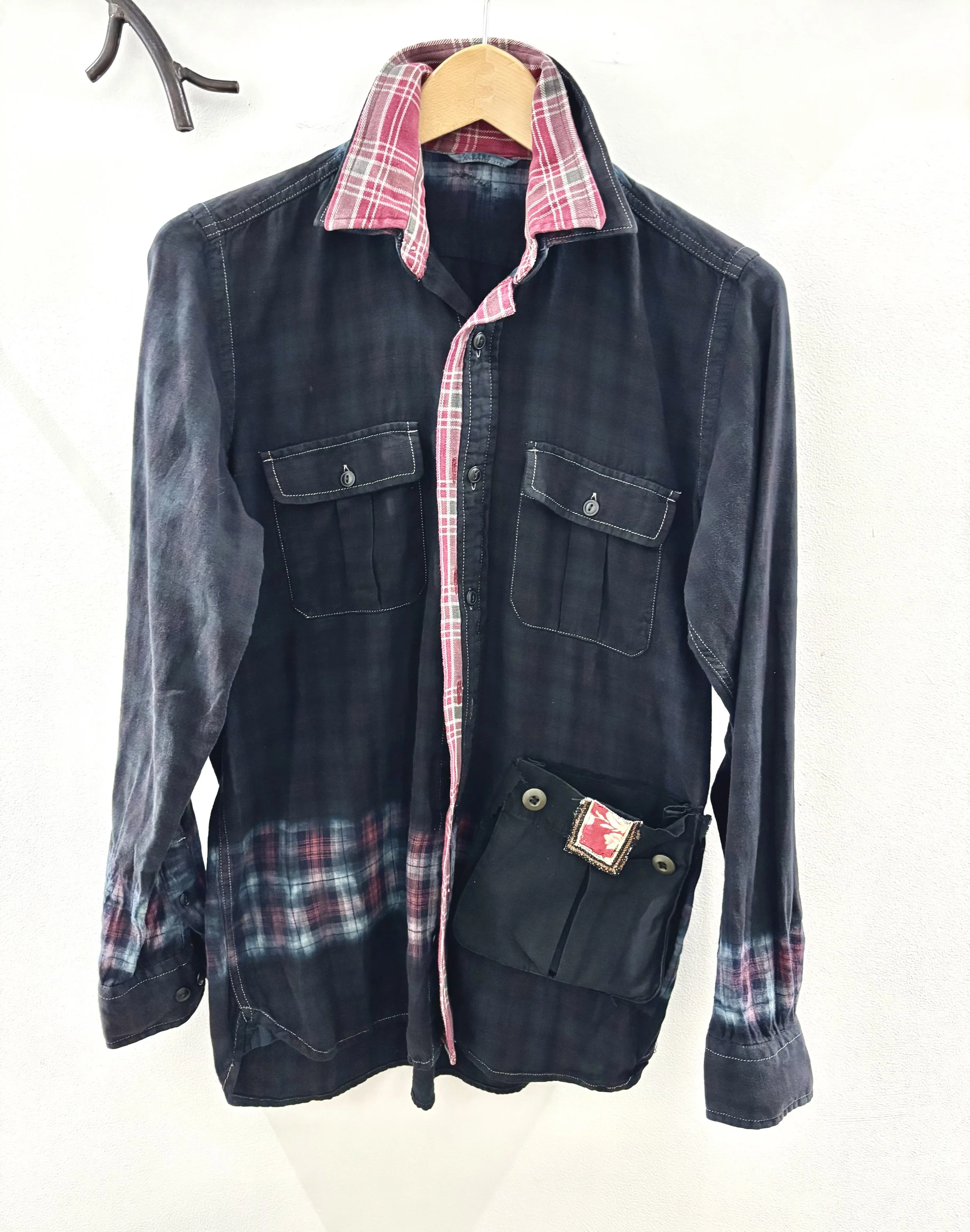 CATHERINE BACON REPURP. SHIRT BLACK:RED PLAID COLLAR FW25.jpg