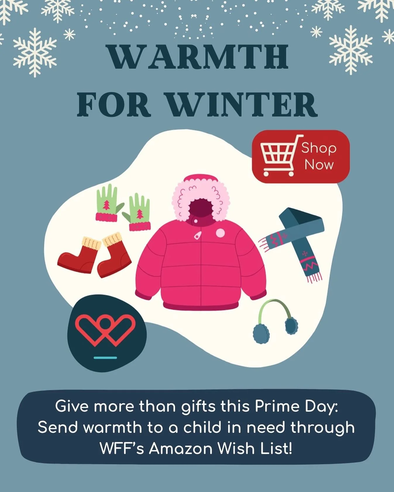 This Amazon Prime Day, you can shop and make a difference. Every winter clothing item purchased from our Warmth for Wishes Amazon list goes directly to a child in need this winter ❄️ ☃️ click the link in our bio to see our Amazon registry!