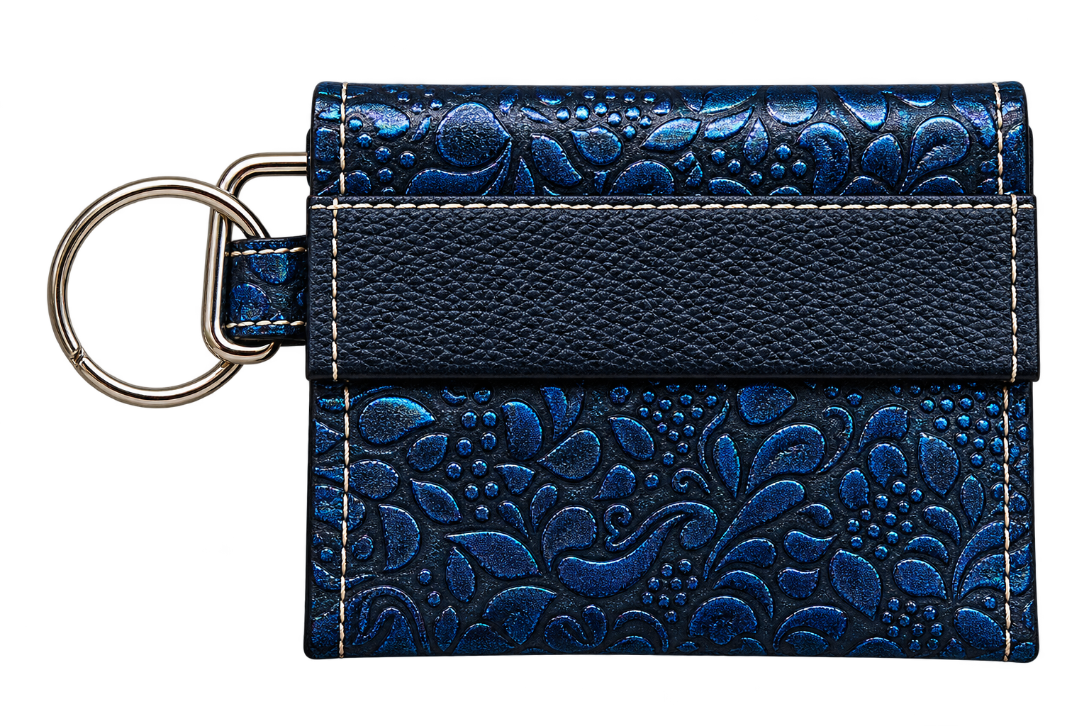 Metallic Blue Embossed Keychain Pouch.png