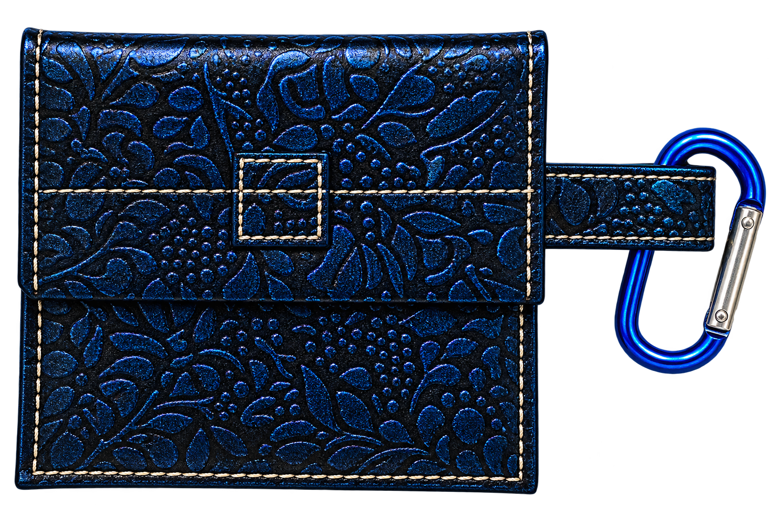 Embossed Blue Floral Wallet with Carabiner.png