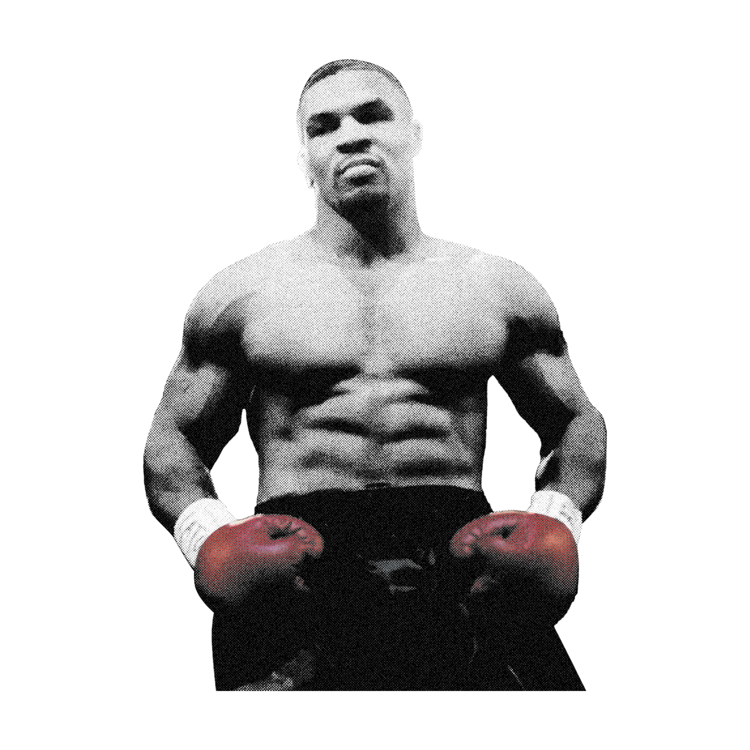 Monochrome image of muscular boxer with red gloves