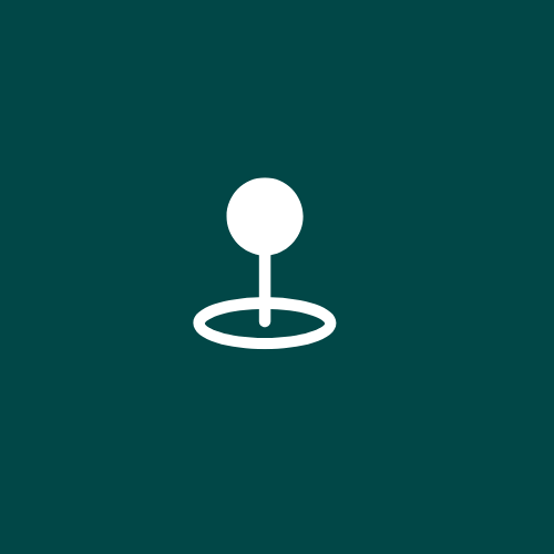 Simple white icon of a person standing on a circular platform against a dark green background.