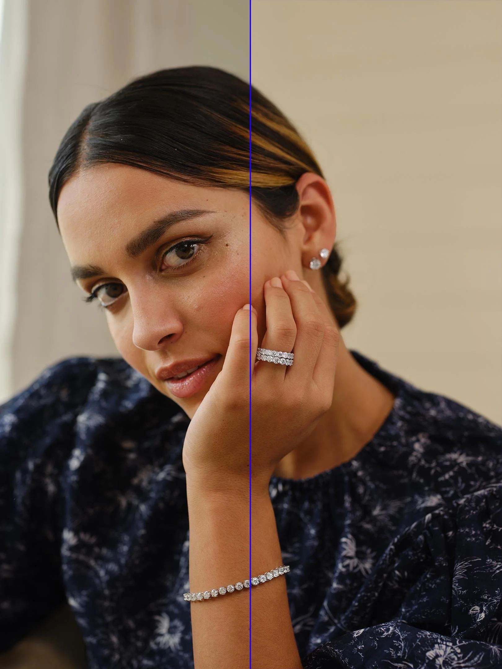 Blue Nile Jewelry Portrait Fashion Beauty Photoshop Before and After Retouching