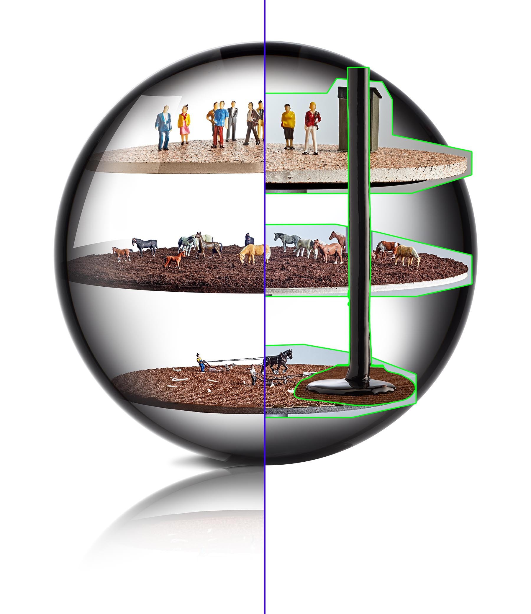 Cycle of fertilizer Diorama Photoshop Before and After Retouching Composite