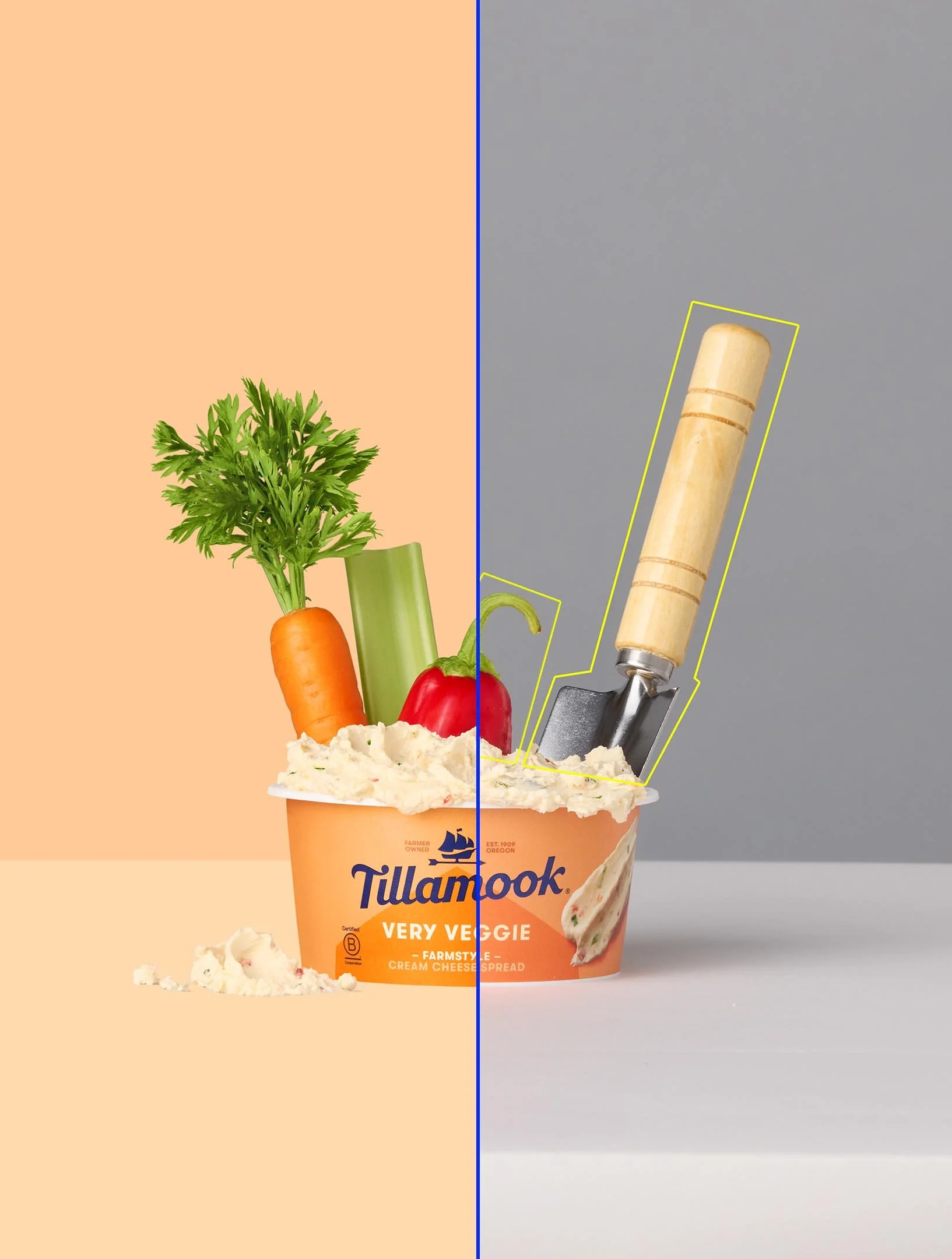 Tillamook Very Veggie Cream Cheese Photoshop Before and After Composite Retouching