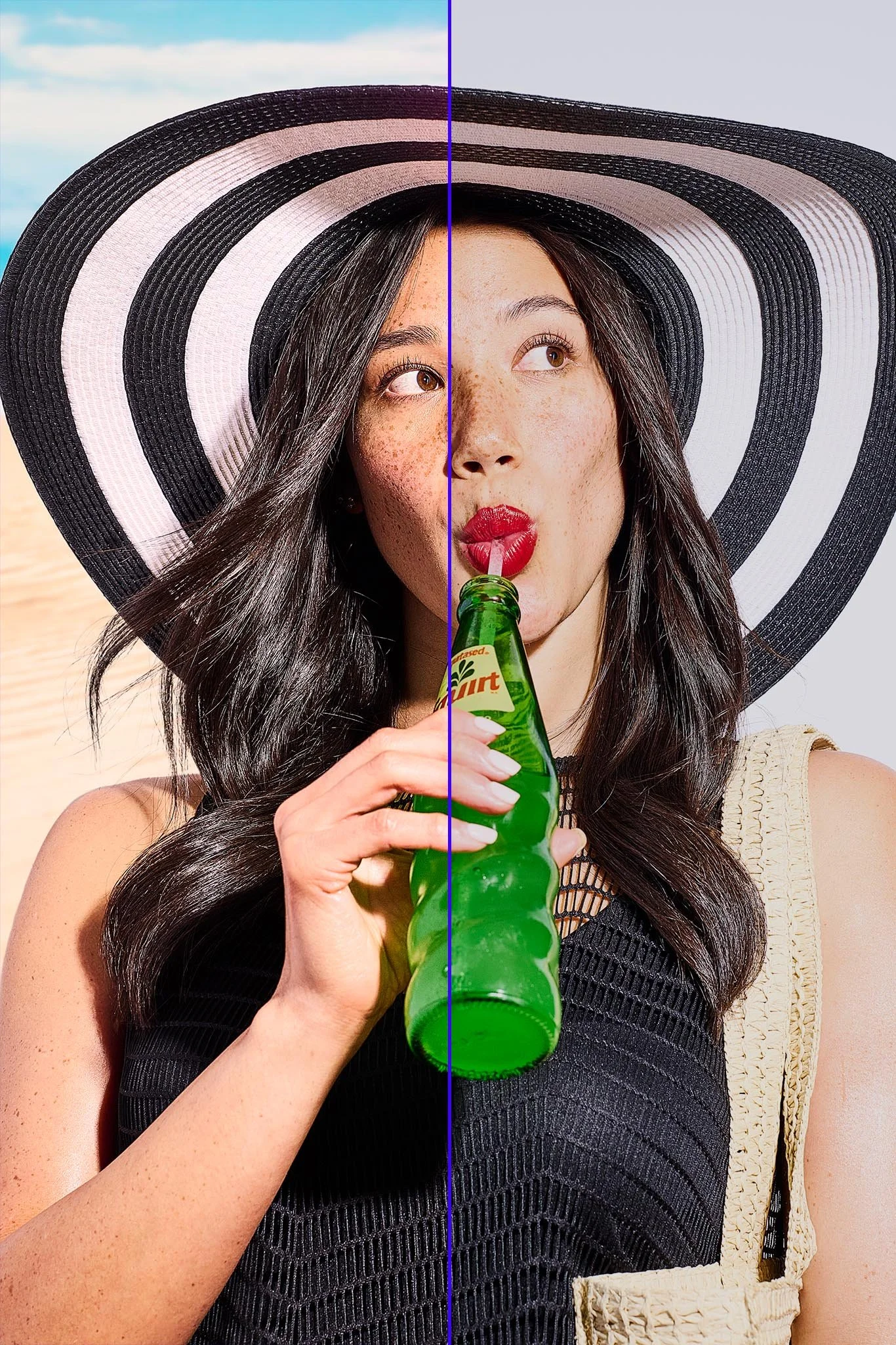 Summer Fashion Editorial Squirt Soda Photoshop Before and After Composite Retouching