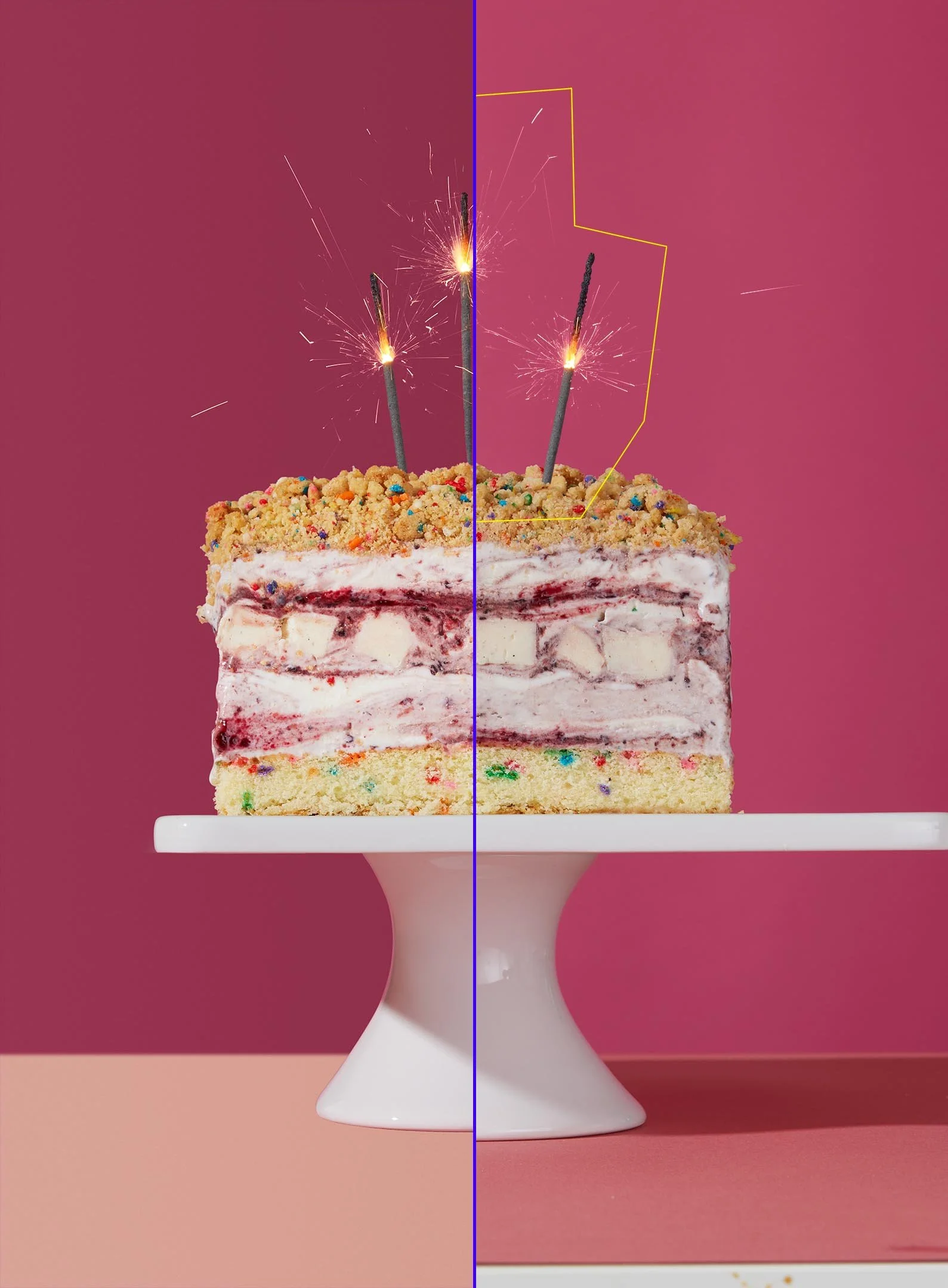 Salt & Straw Ice Cream Cake with Sparklers Photoshop Before and After Composite Retouching