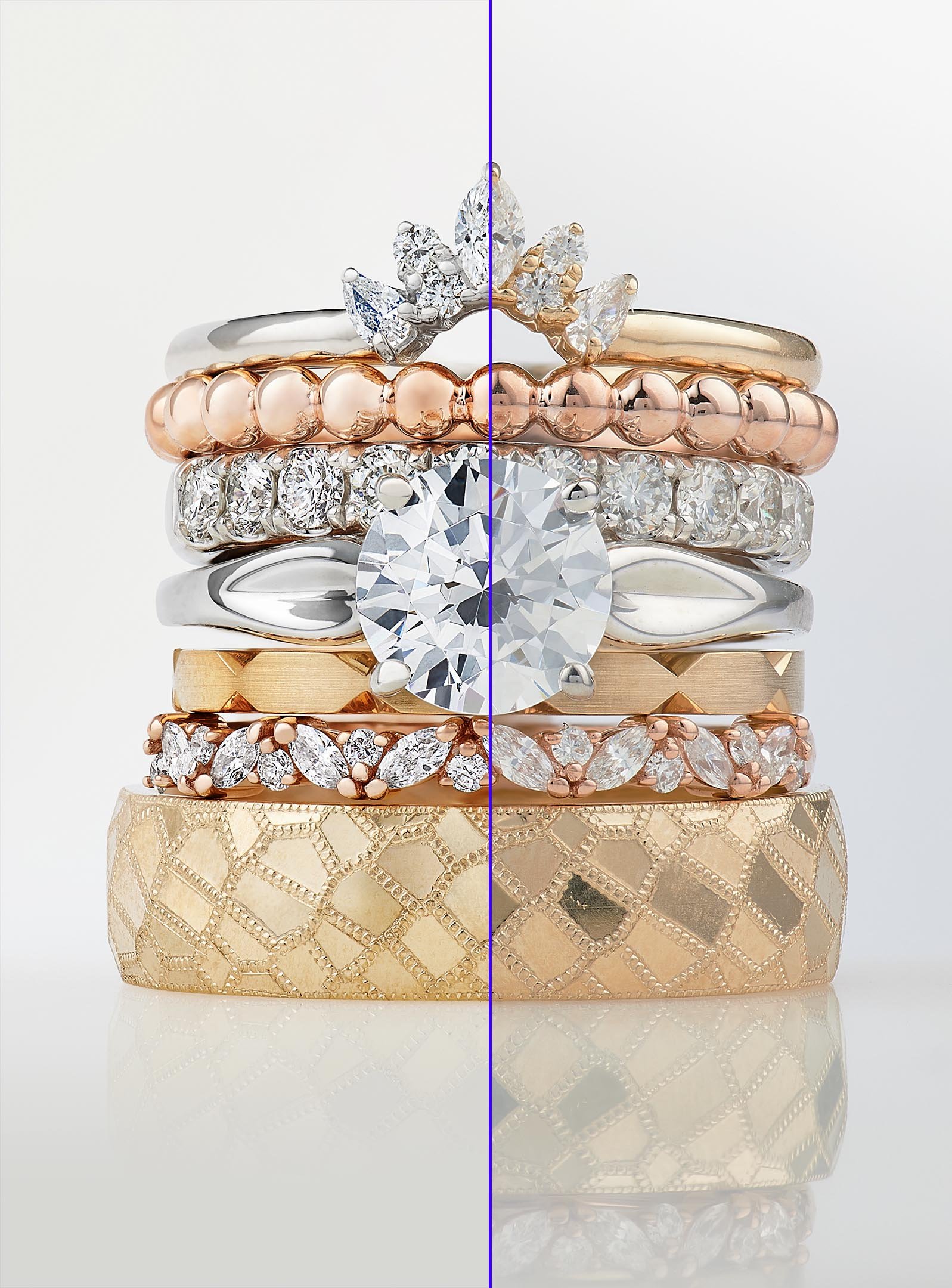 Blue Nile Ring Stack Jewelry Photoshop Before and After Retouching