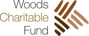 Logo of Woods Charitable Fund with stylized brown brush strokes