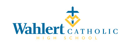 Wahlert Catholic High School logo with a cross and diamond symbol.