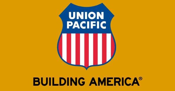 Union Pacific logo with the slogan "Building America" on a yellow background.
