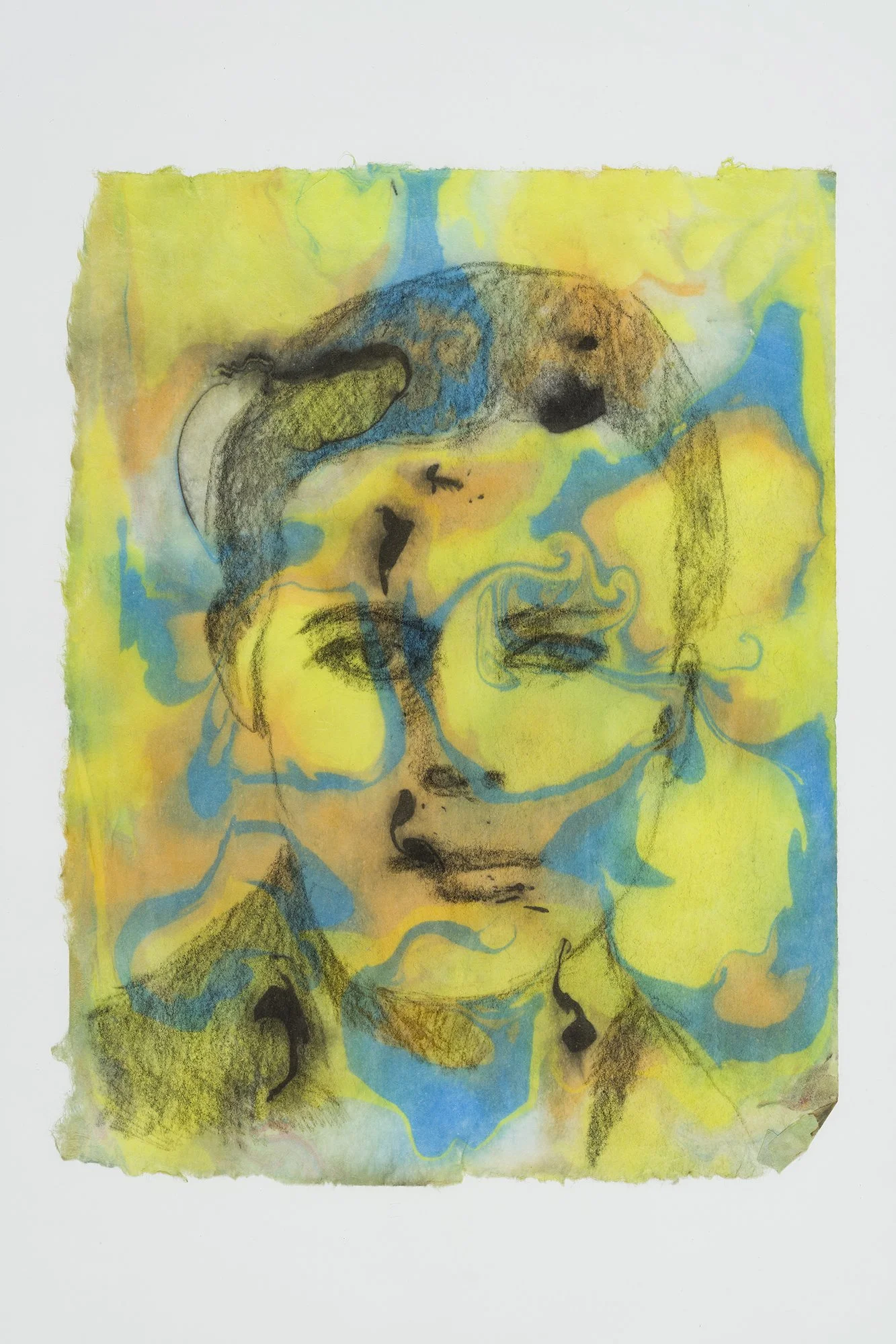 The young Heminguay_23x30cm, encre, suminagashi sur papier de mûrier, 2019
