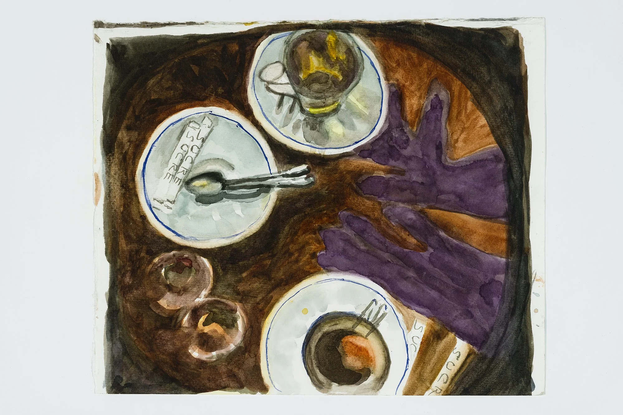 The violet gloves_23x28 cm, aquarelle, 2024
