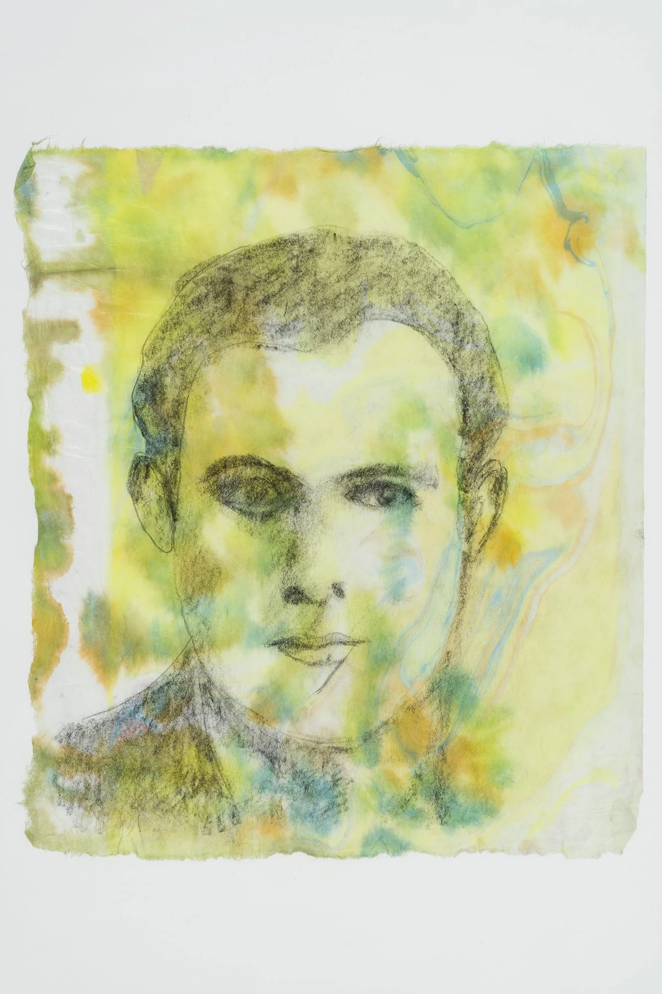 The young Heminguay_23x30cm, encre, suminagashi sur papier de mûrier, 2019