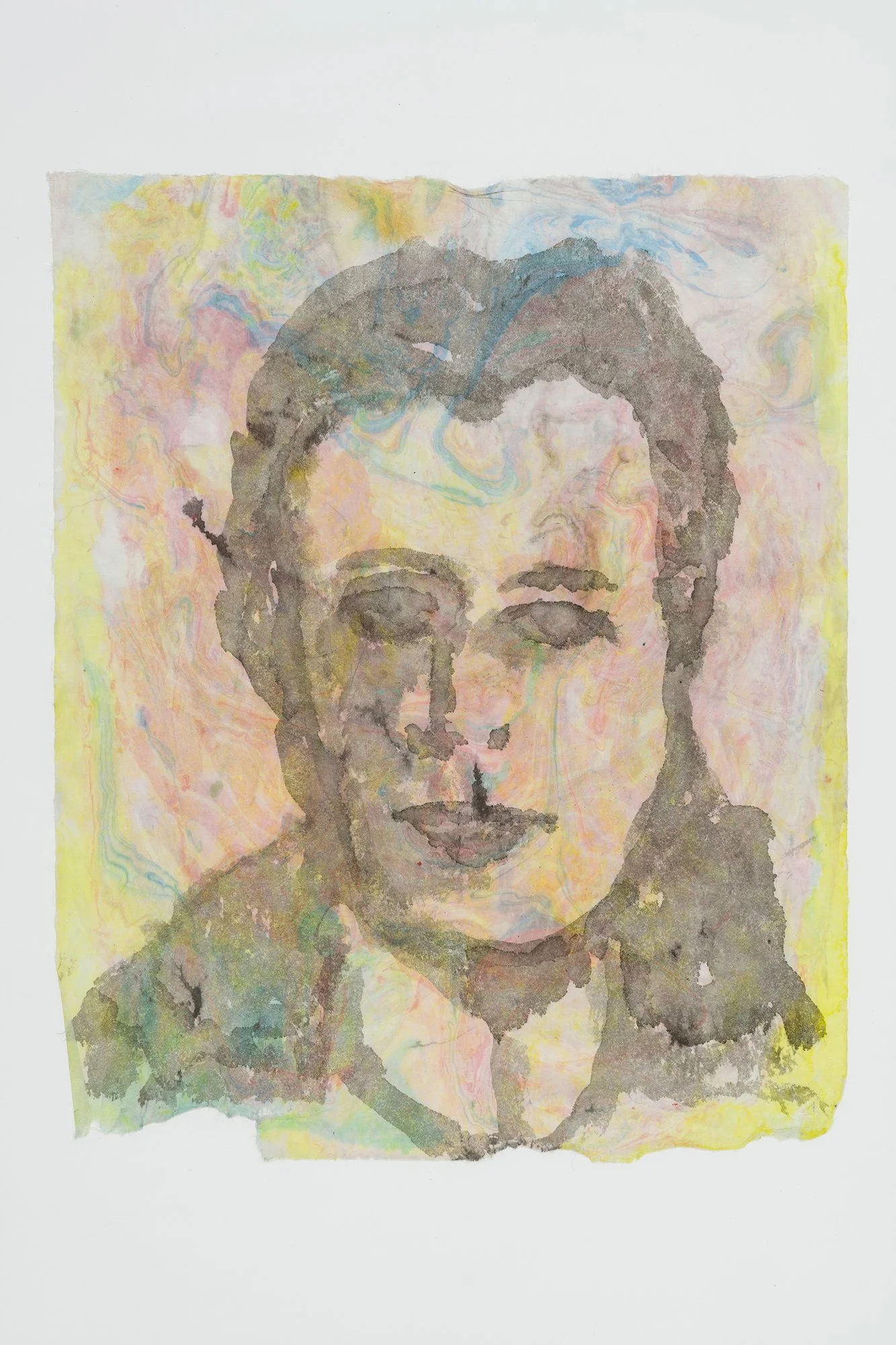 The young Heminguay_23x30cm, encre, suminagashi sur papier de mûrier, 2019