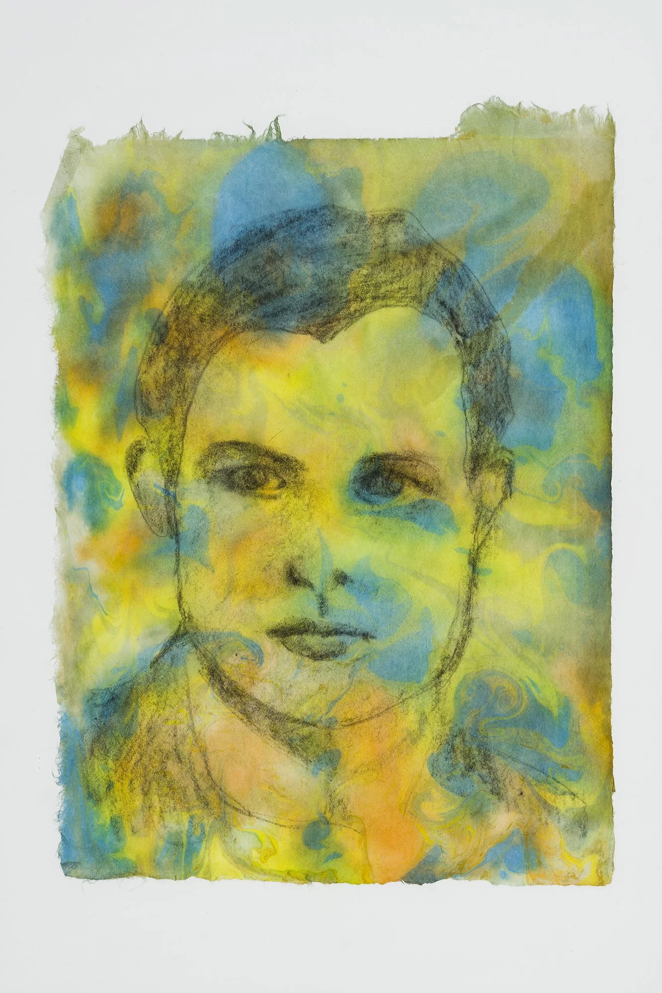 The young Heminguay_23x30cm, encre, suminagashi sur papier de mûrier, 2019