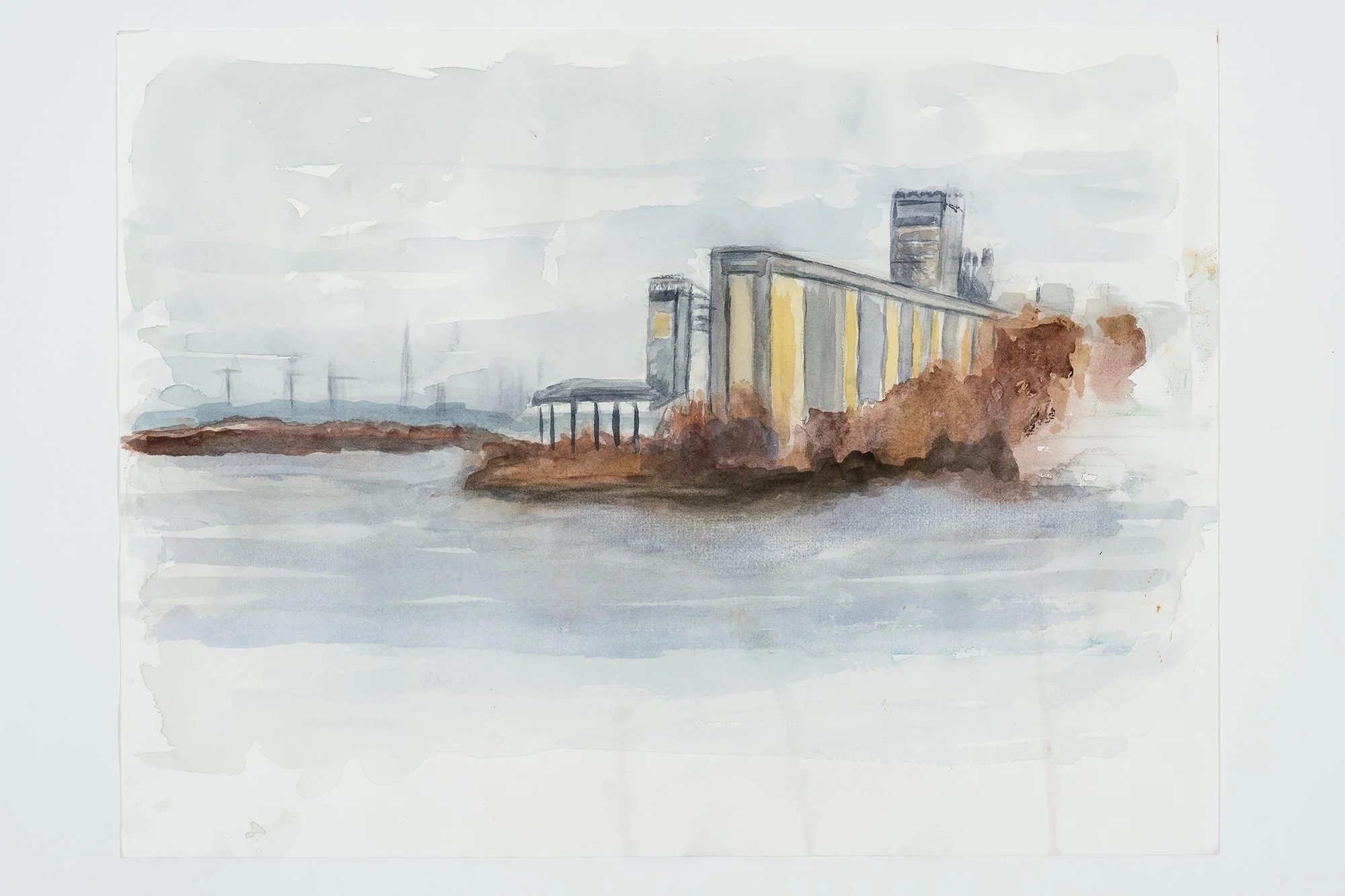 Les silos à grains_.41x30 cm, aquarelle, 2024