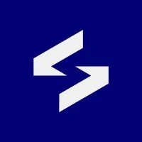 Abstract white lightning bolt shape on a blue background.