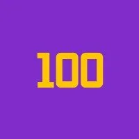 Yellow number 100 on a purple background