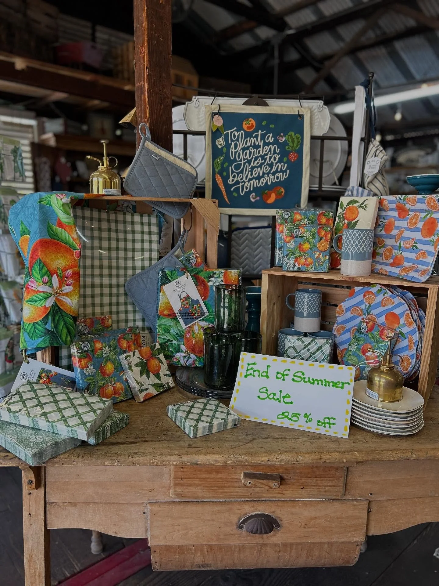 Did someone say End of Summer Sale?! EVERYTHING in our gift barn is 25% OFF!* ☀️

Come by and check out a wonderful selection of home, gift items, and everything in between! 🧺🤍✨🛍️

Additionally don&rsquo;t  forget to check out our 50% off table wh