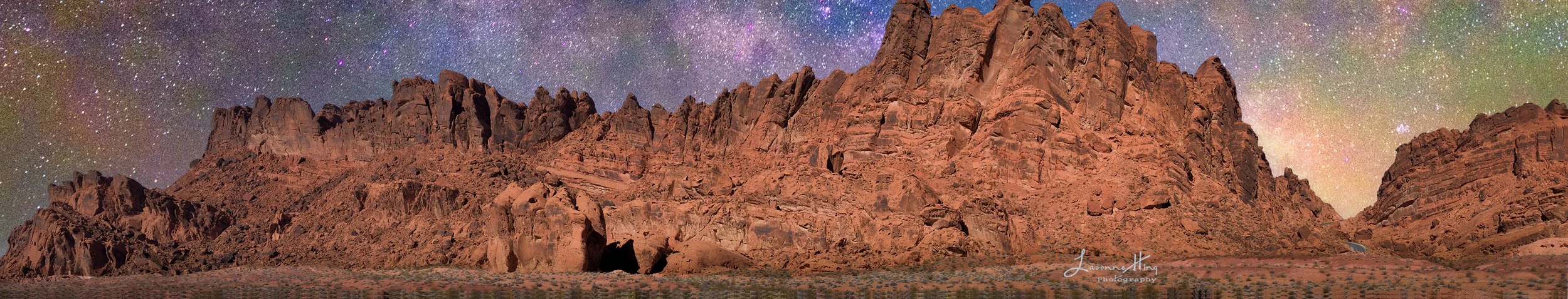Valley of Fire Pano  as seen in the header; 7 photos plus sky composited with a Milky Way photo  from our gallery.