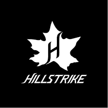 Black background with a white stylized maple leaf, letter H inside, and the word 'HILLSTRIKE' below.