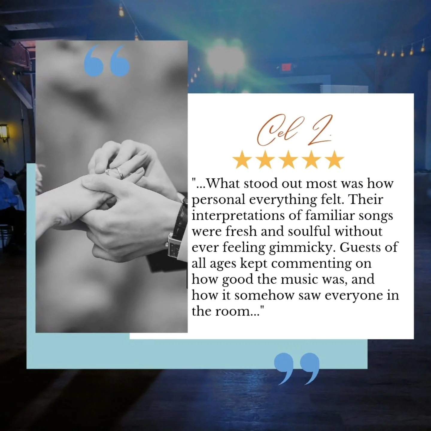 Every couple deserves their own soundtrack. 🤩

That&rsquo;s the goal every time we play. Reviews like this remind us we&rsquo;re doing it right.

Want your night to feel like you? We still have a few 2026 dates open. Reach out to book.