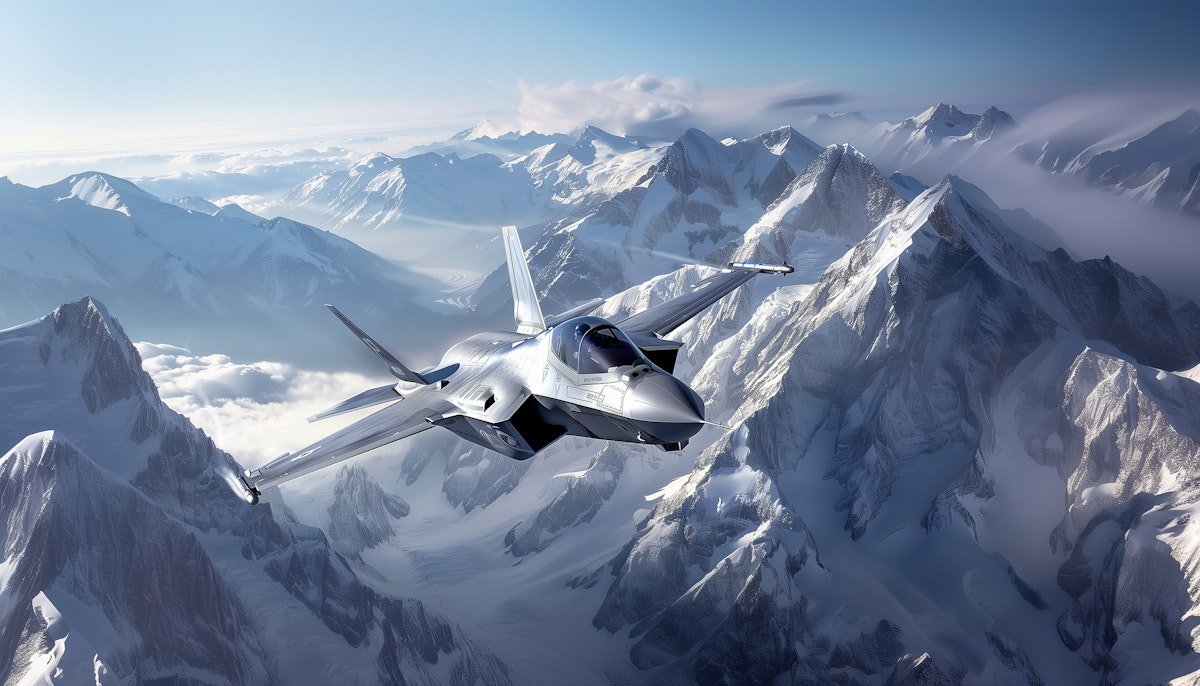 Futuristic Jet Over Snowy Mountains.jpeg