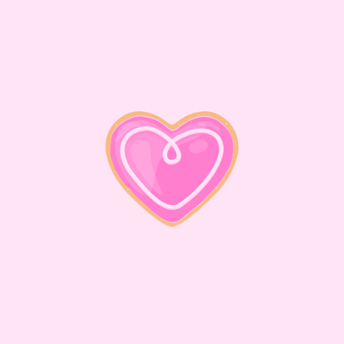 Pink heart-shaped illustration with swirled line on a light background.