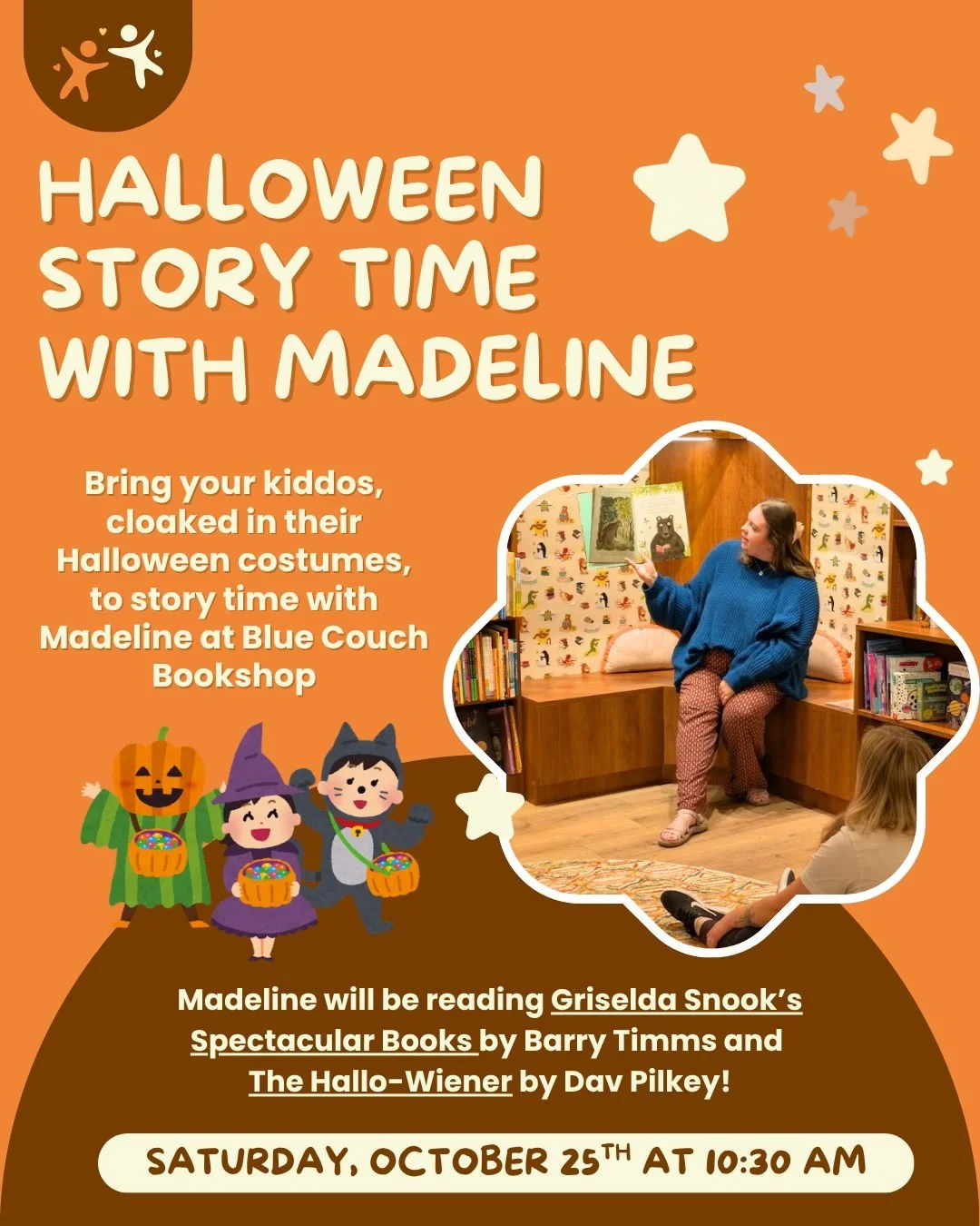 This Saturday, bring your kids to Blue Couch Bookshop for a (not-so-spooky) story time with Madeline! π
Costumes encouraged! π»
πSaturday, October 25th at 10:30 AM