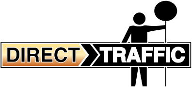 Sign indicating direct traffic with a figure holding a balloon.