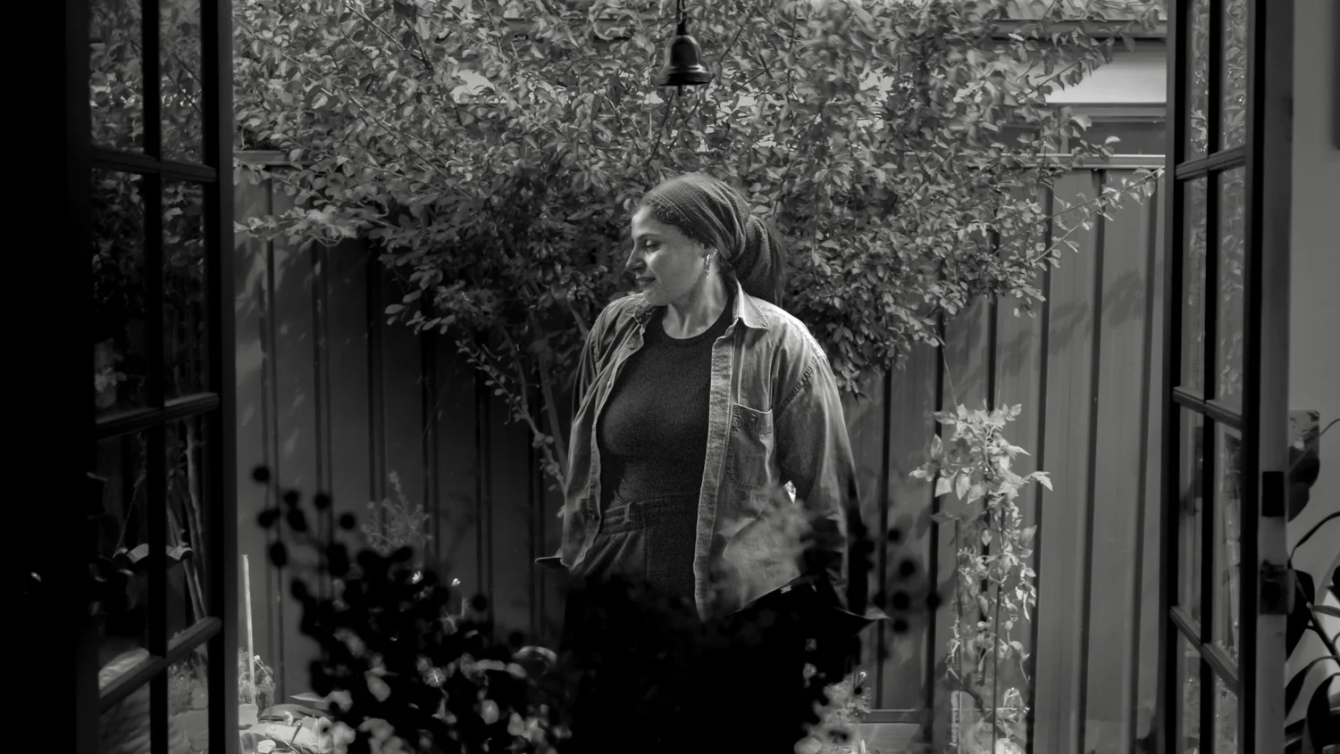 Salwa at home in black and white