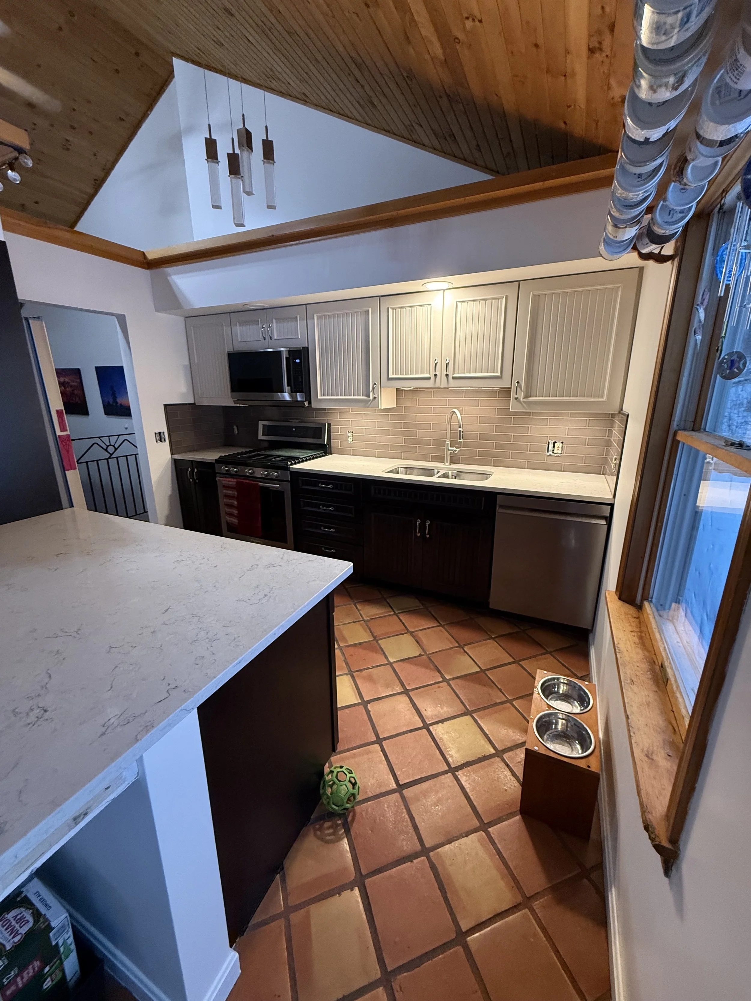 Updated kitchen space following a half renovation completed in Northern Vermont.