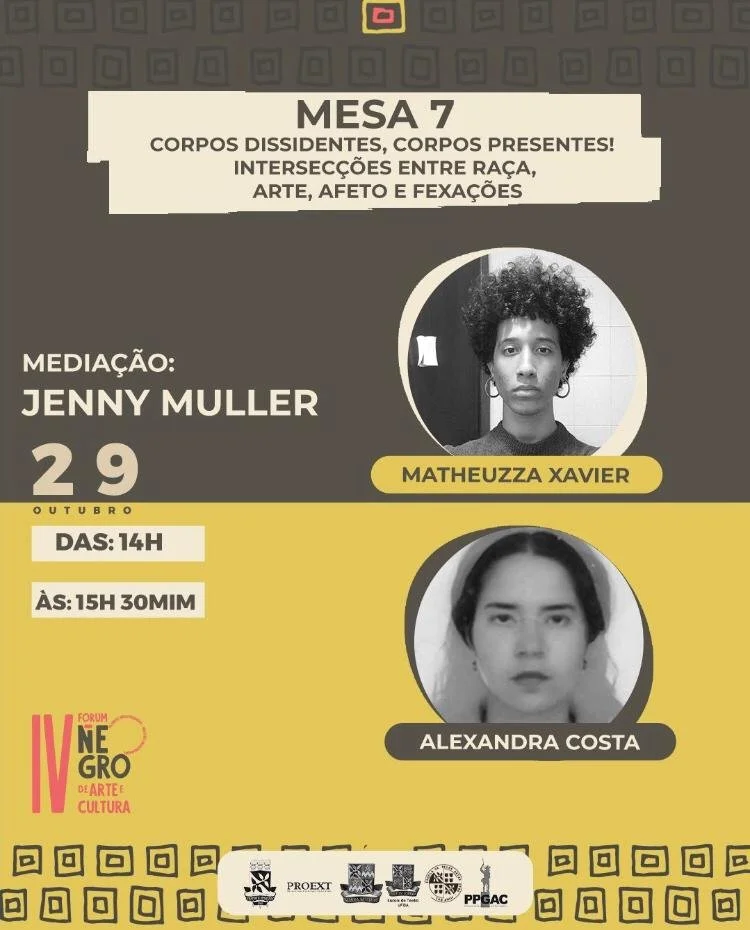 Palestrante na mesa "Corpos Dissidentes, Corpos Presentes" no IV FNAC, em Salvador, 2021.