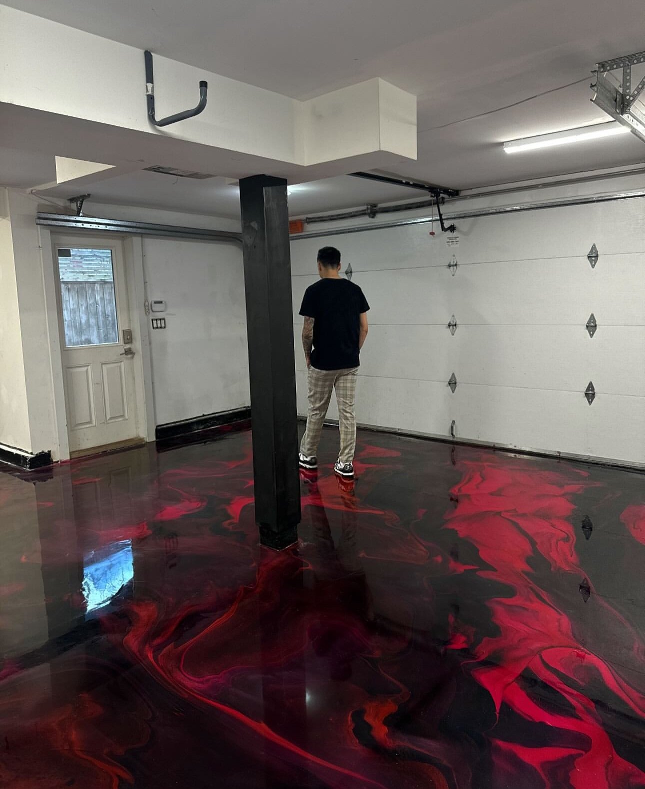 Red epoxy resin floor on vancouver garage