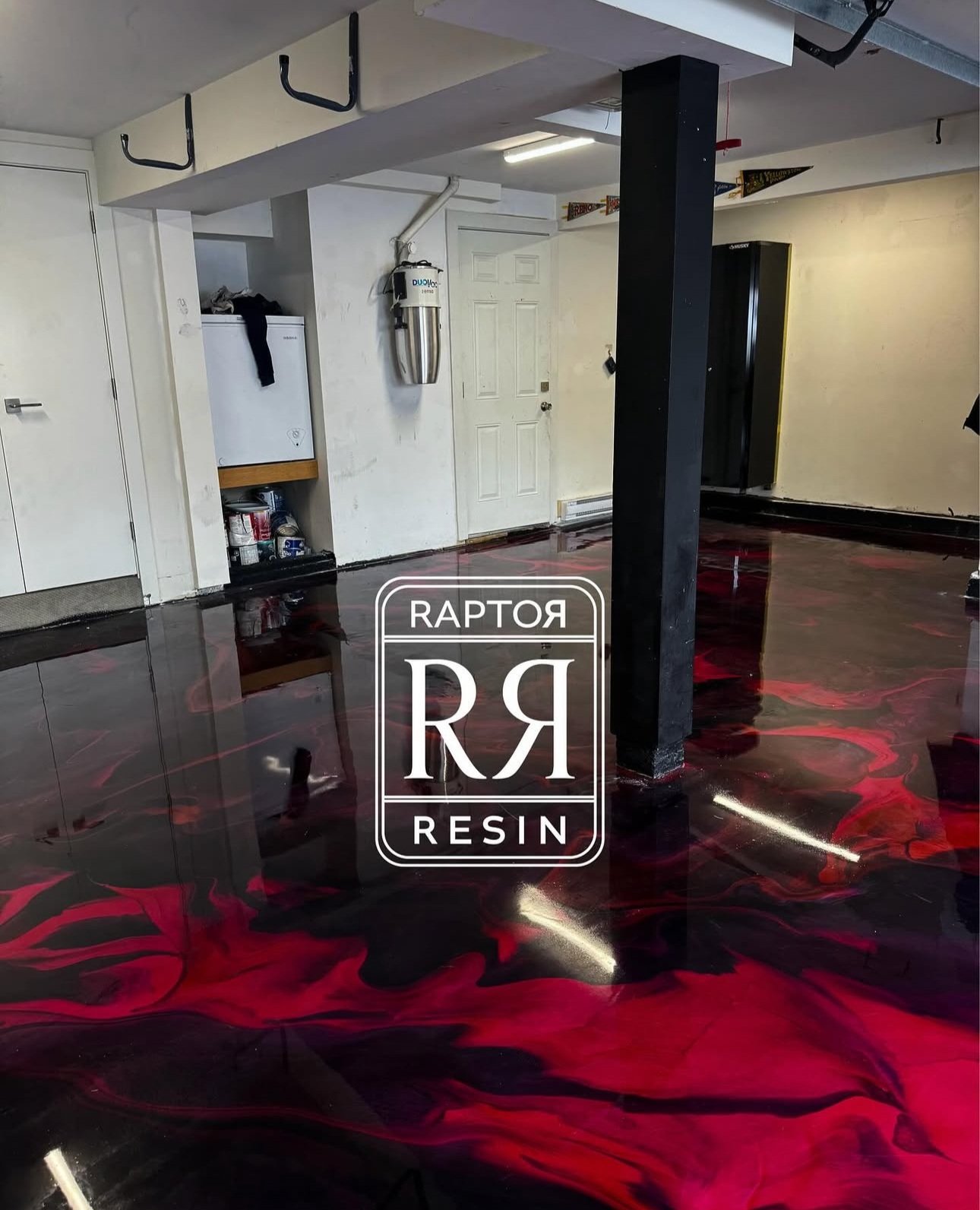 Red epoxy resin floor on vancouver garage