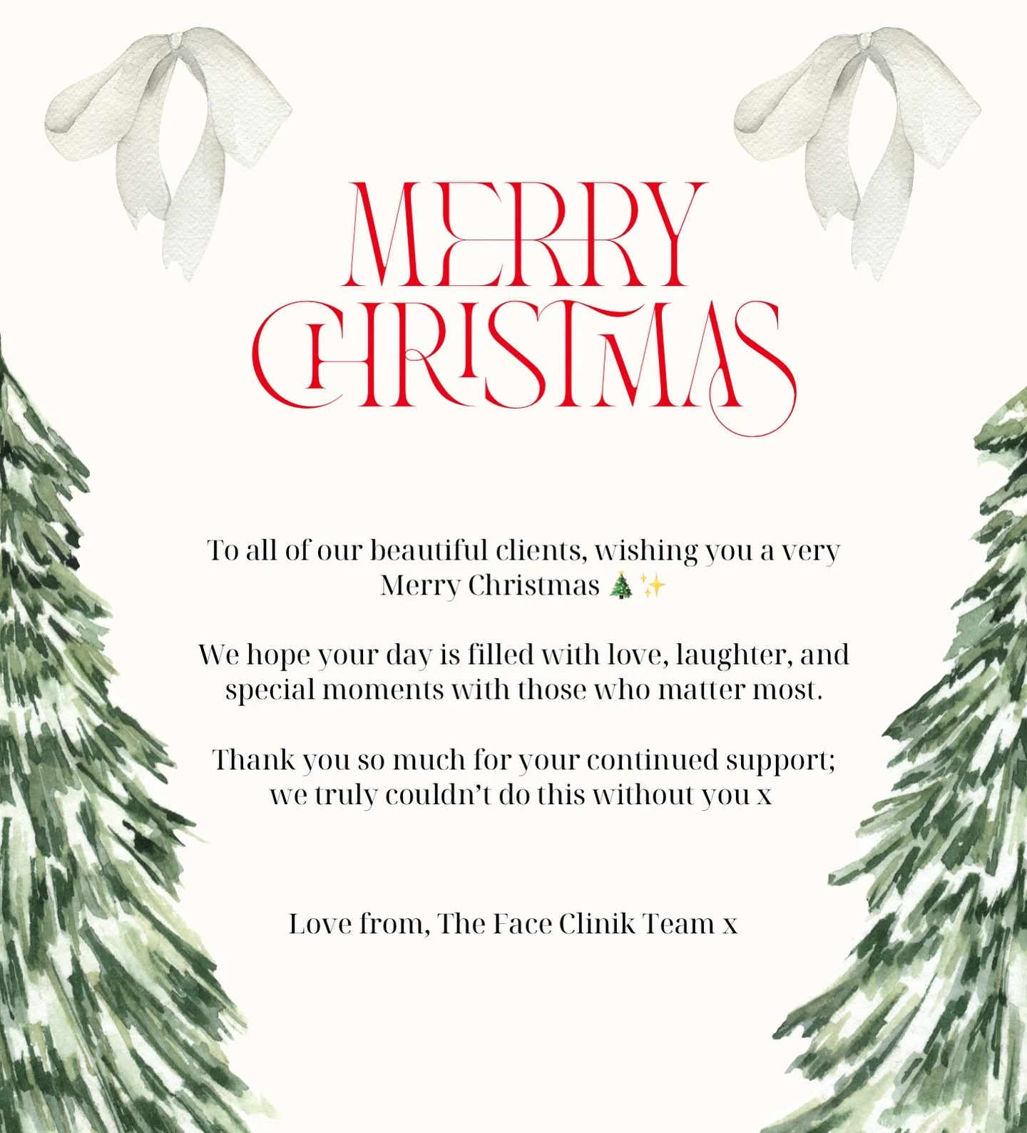 Merry Christmas from all of us at Face Clinik 🌲🤍