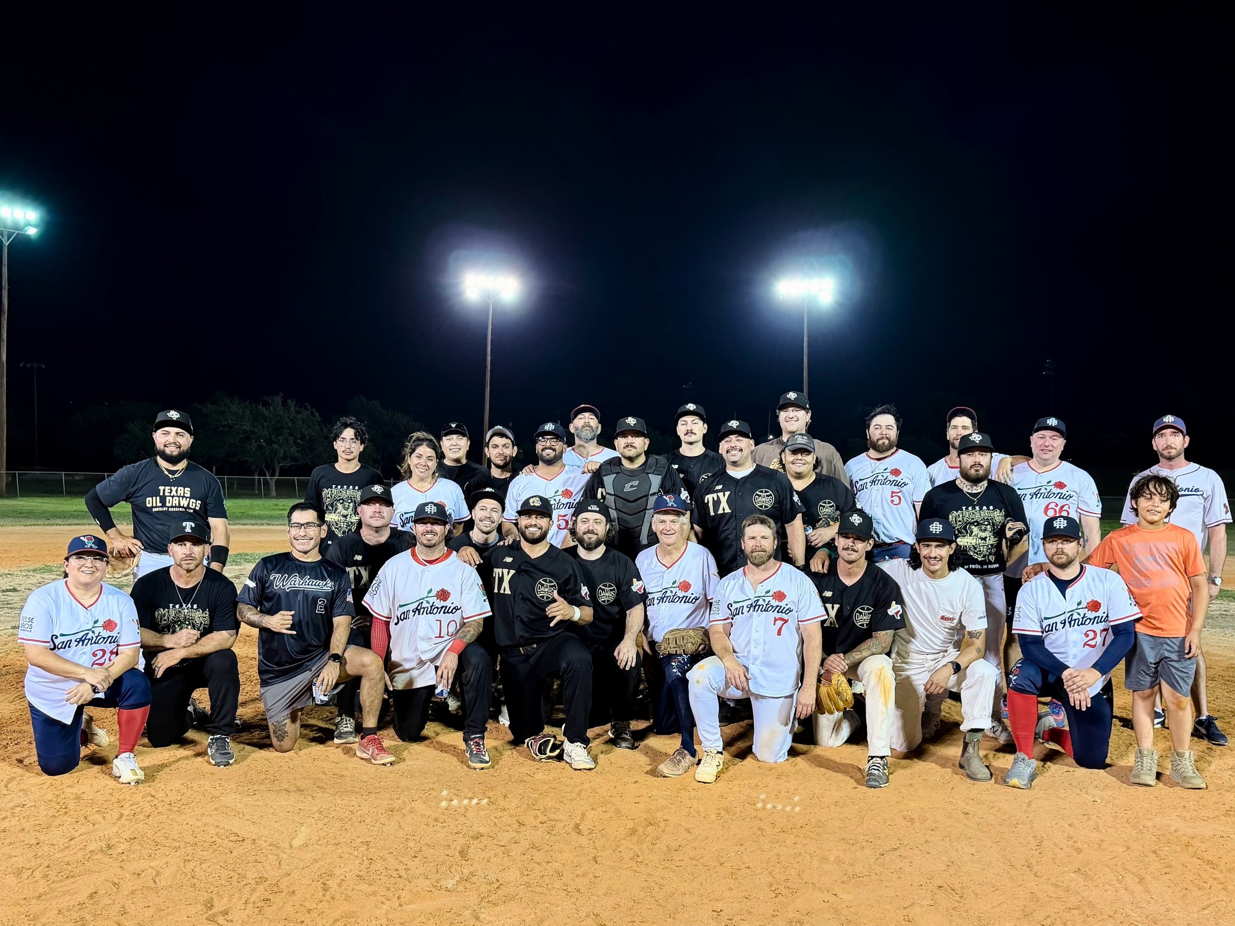 All the love &amp; respect to our sandlot family the @roseofsanantone. Nothing we&rsquo;d rather do on a Saturday night than battle it out under the lights at Pittman while sipping Lone Stars together. 🍻💨