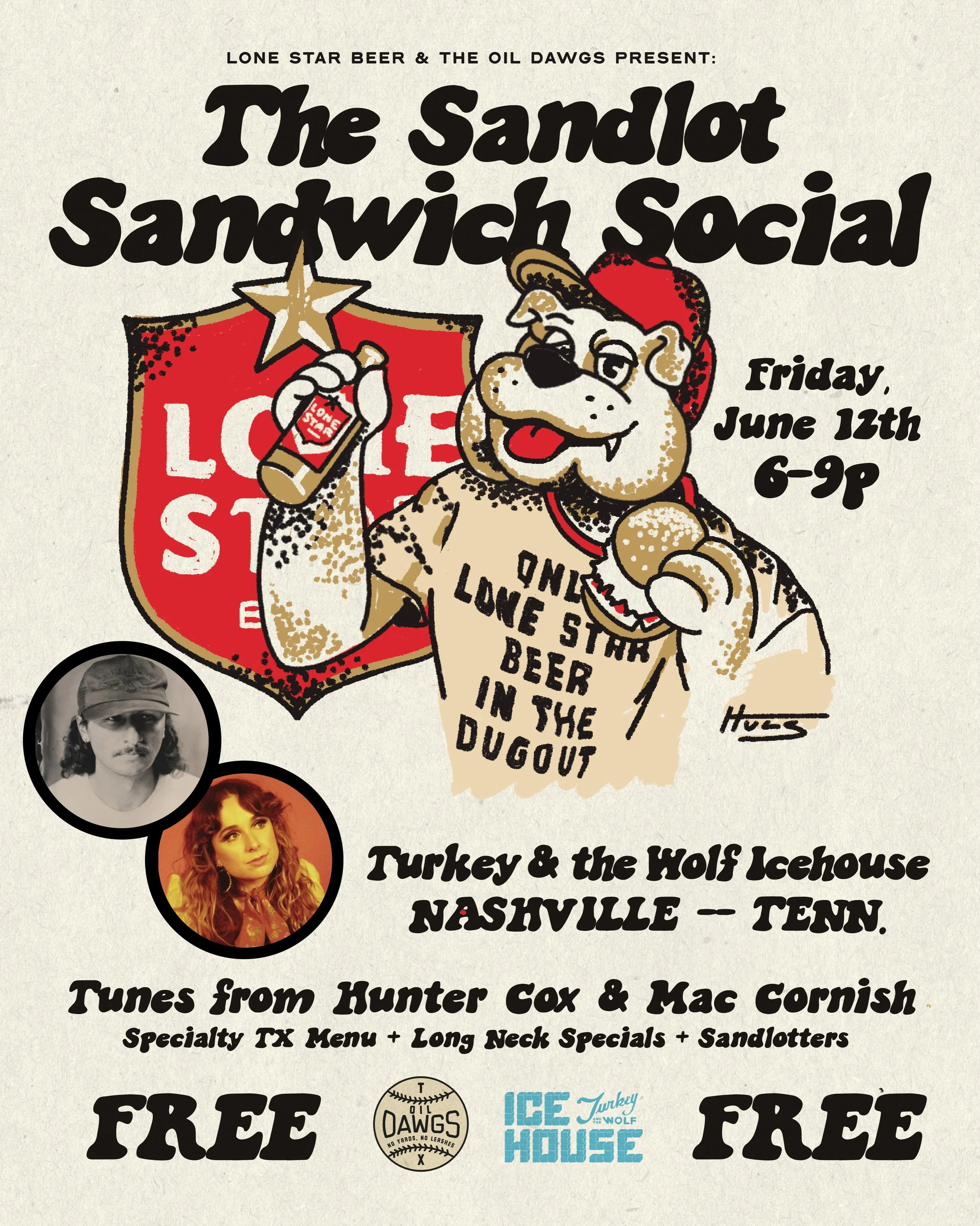 📣 Sandlot 📣 Sandwich 📣 Social 

The National Beer of Texas &amp; the Oil Dawgs are barnstorming Nashville next weekend&hellip;what better place to kick it off than @turkeyandthewolficehouse! 

📅: Friday, June 12th 
🕰️ : 6-9 PM
🎸: @maccornish &a