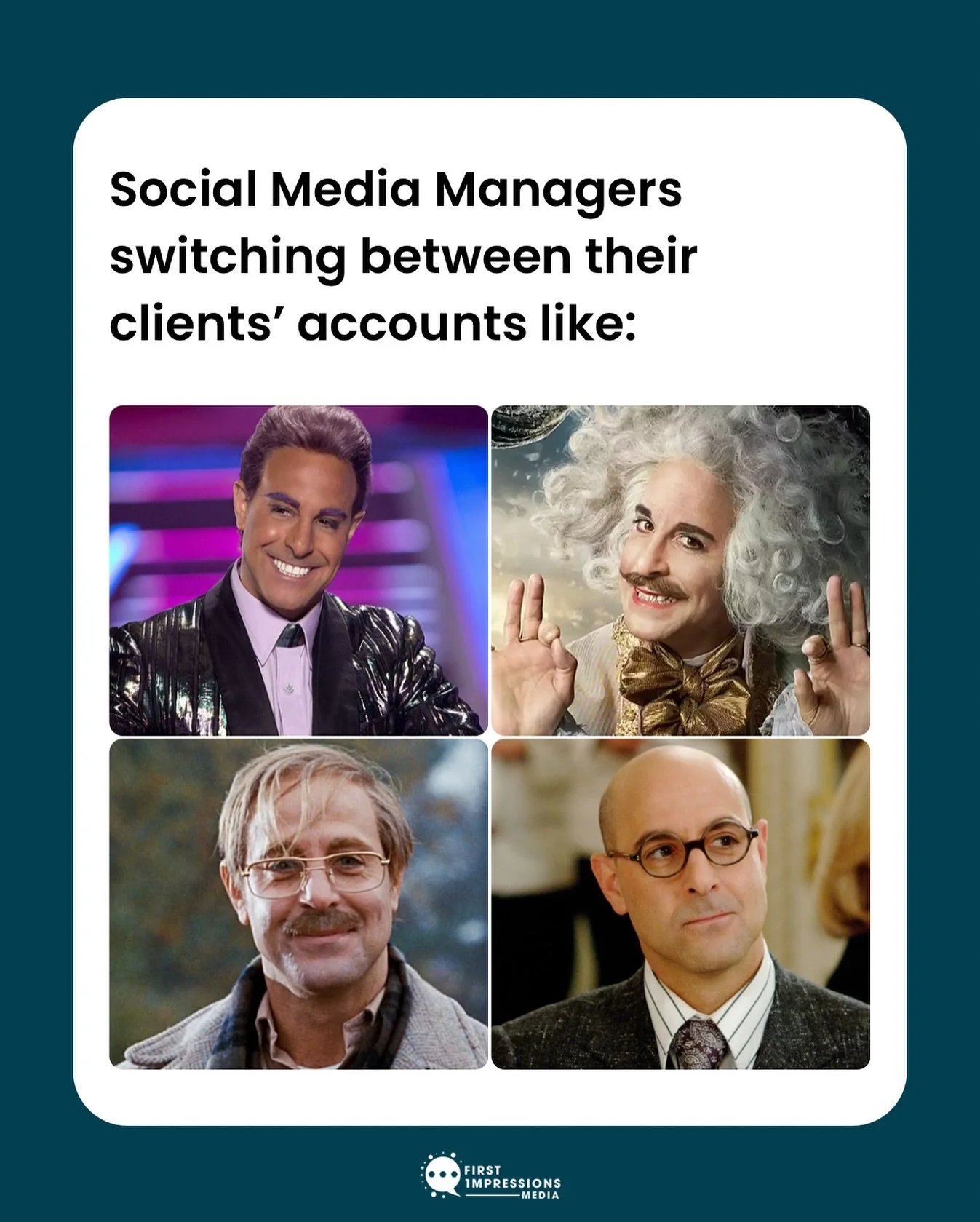 Switching between our clients&rsquo; accounts like Stanley Tucci switching roles &mdash; CPG beverages one minute, real estate the next, and hotels right after that. 

It&rsquo;s called range. Who can relate? 🙋&zwj;♂️

DM or visit our website to joi