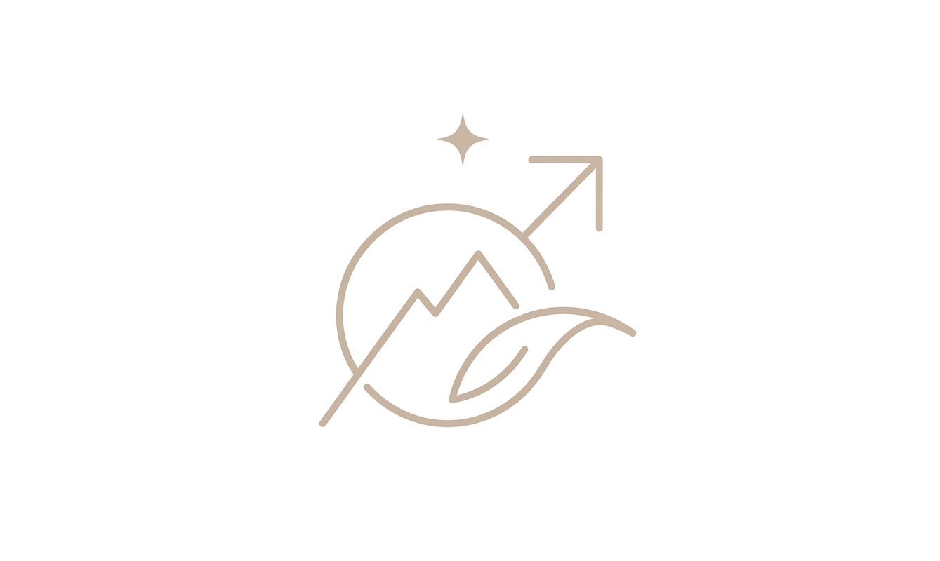 Minimalist line art icon featuring a mountain peak and male symbol representing male fertility, energy, and metabolic health.