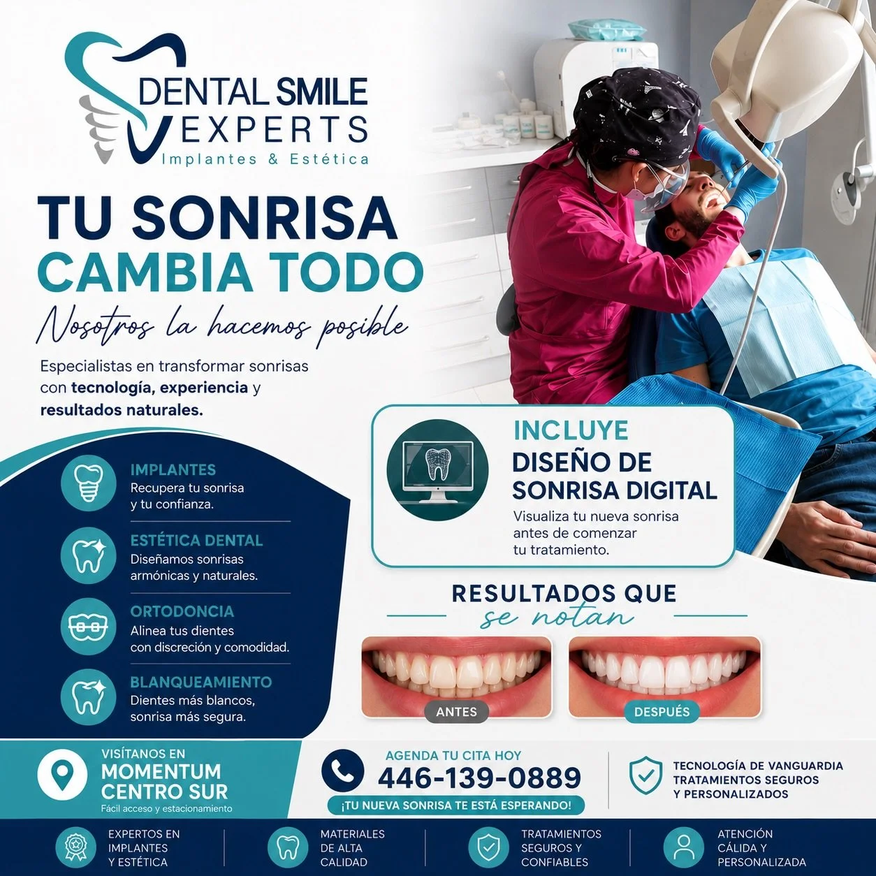 ✨ &iexcl;Transforma tu sonrisa en d&iacute;as, no en meses! ✨ 

&iquest;Te gustar&iacute;a tener una sonrisa perfecta, blanca y alineada sin dolor ni largos tratamientos? 😁 

💎 Especialistas en Dise&ntilde;o de Sonrisa 
💎 Resultados naturales y pe