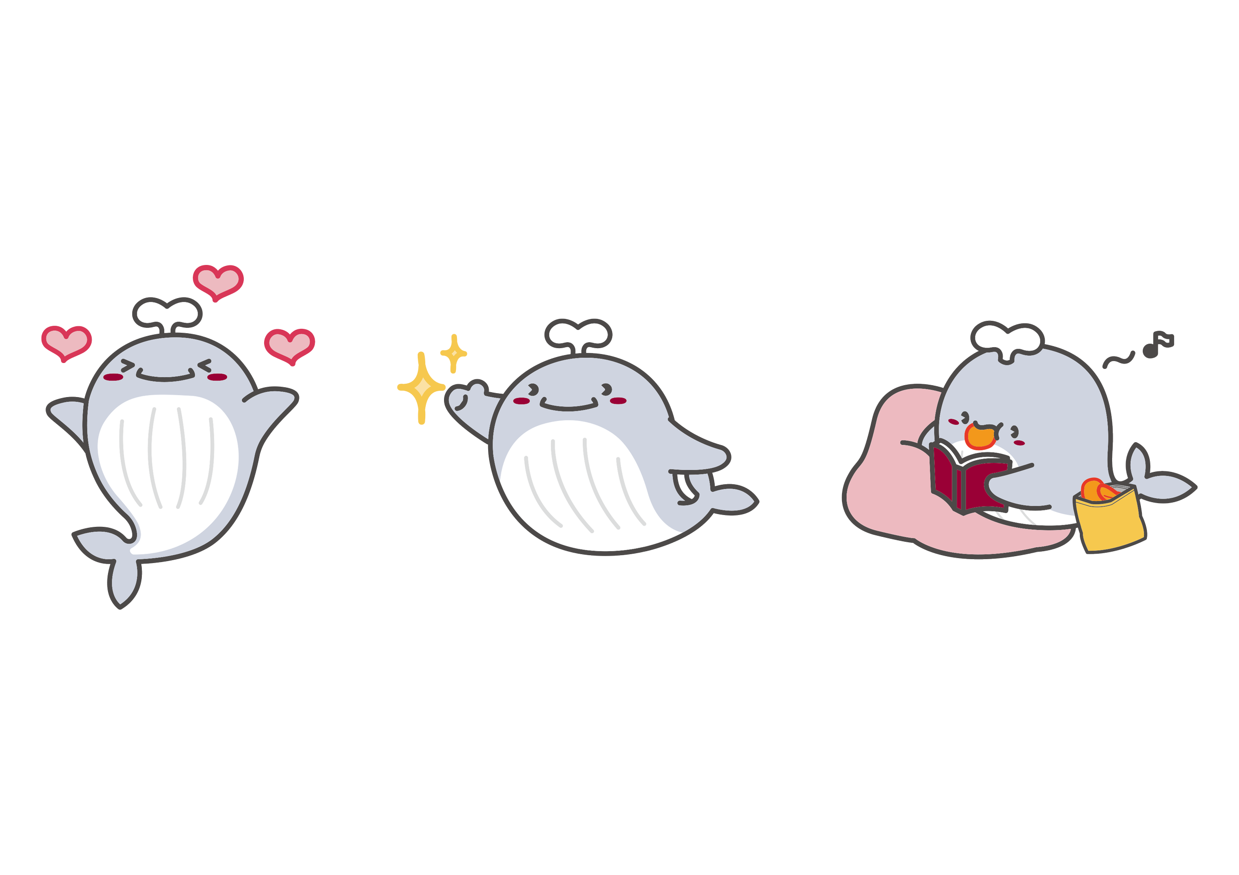 Cute cartoon narwhals as chefs in various scenes, with chef hats and expressive faces.