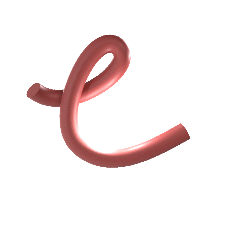 3D rendering of a pink, curvy, tubular object resembling a knot or a stylized ribbon against a black background.