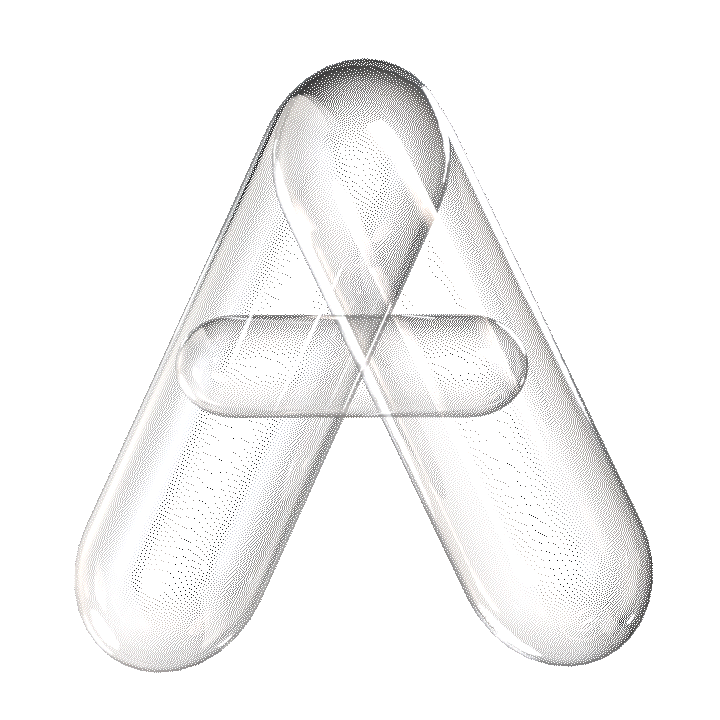 A graphic design of a stylized letter A created with white dotted lines on a black background.