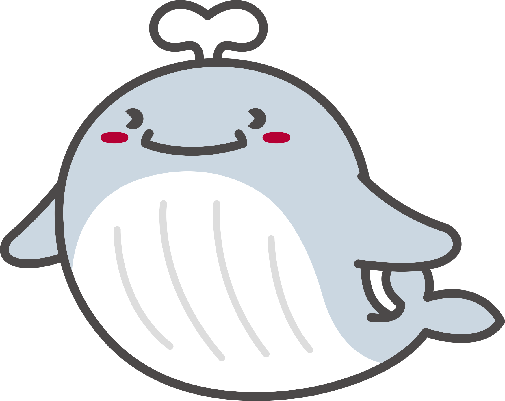 Cute cartoon narwhal with a smiling face and a small horn on top of its head, colored light blue and white.