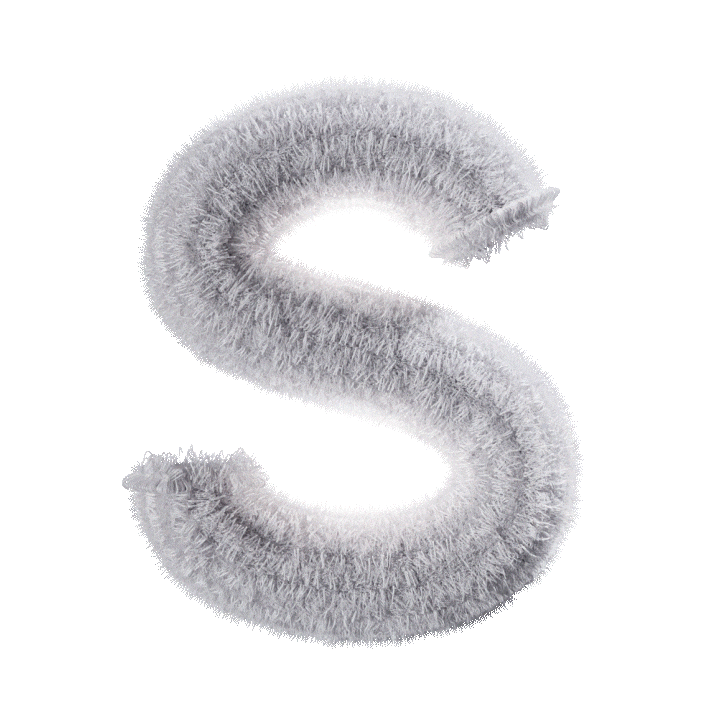 Furry 3D letter S with a plush, fuzzy texture on a dark background.