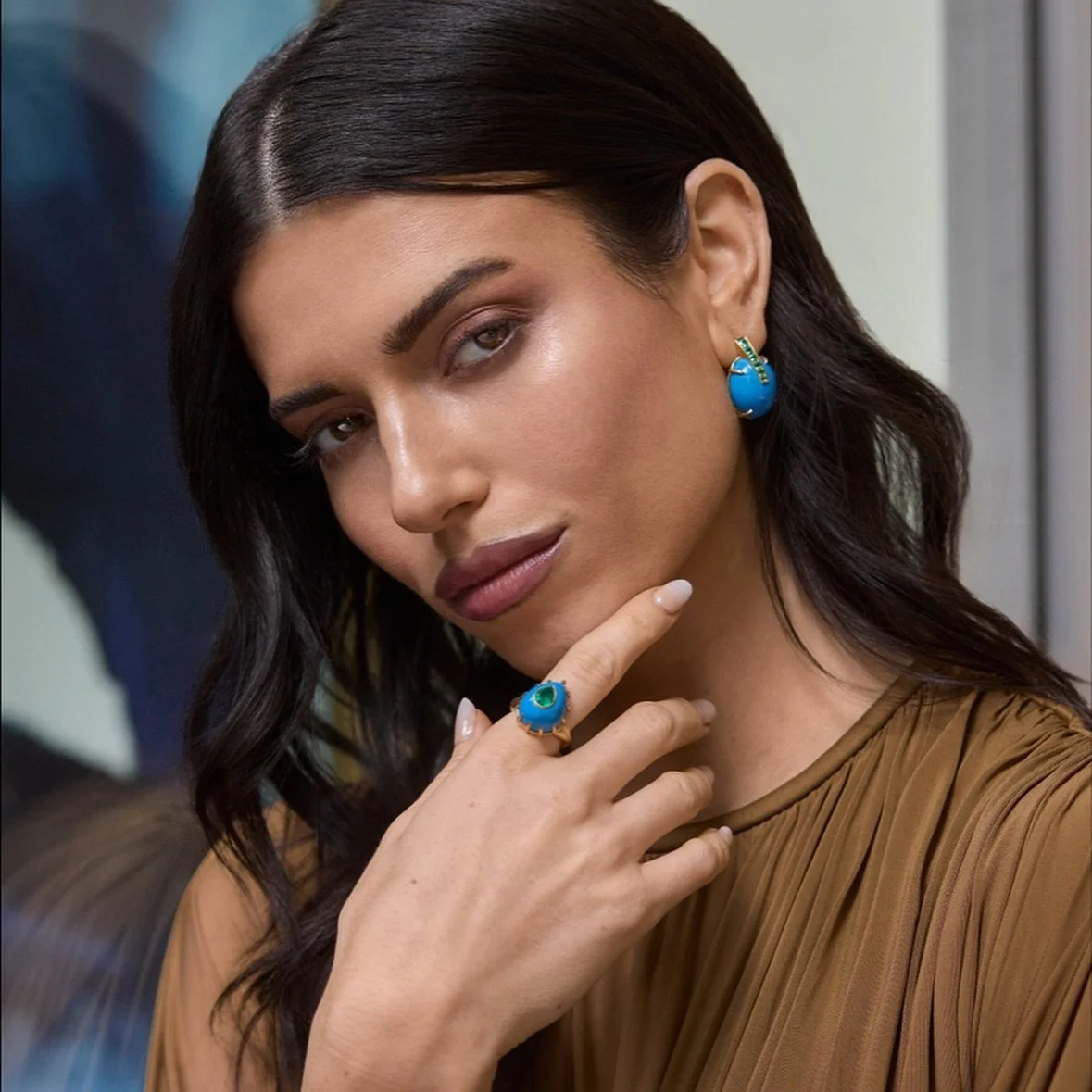 A vision from a time yet to come, the Futuristic Emerald Earrings fuse ancient earth and cosmic imagination. @meredithyoungfinejewelry 

Set in 18k yellow gold, they feature 245 cts of vivid ceruleite - a rare, electric-blue stone that feels plucked 