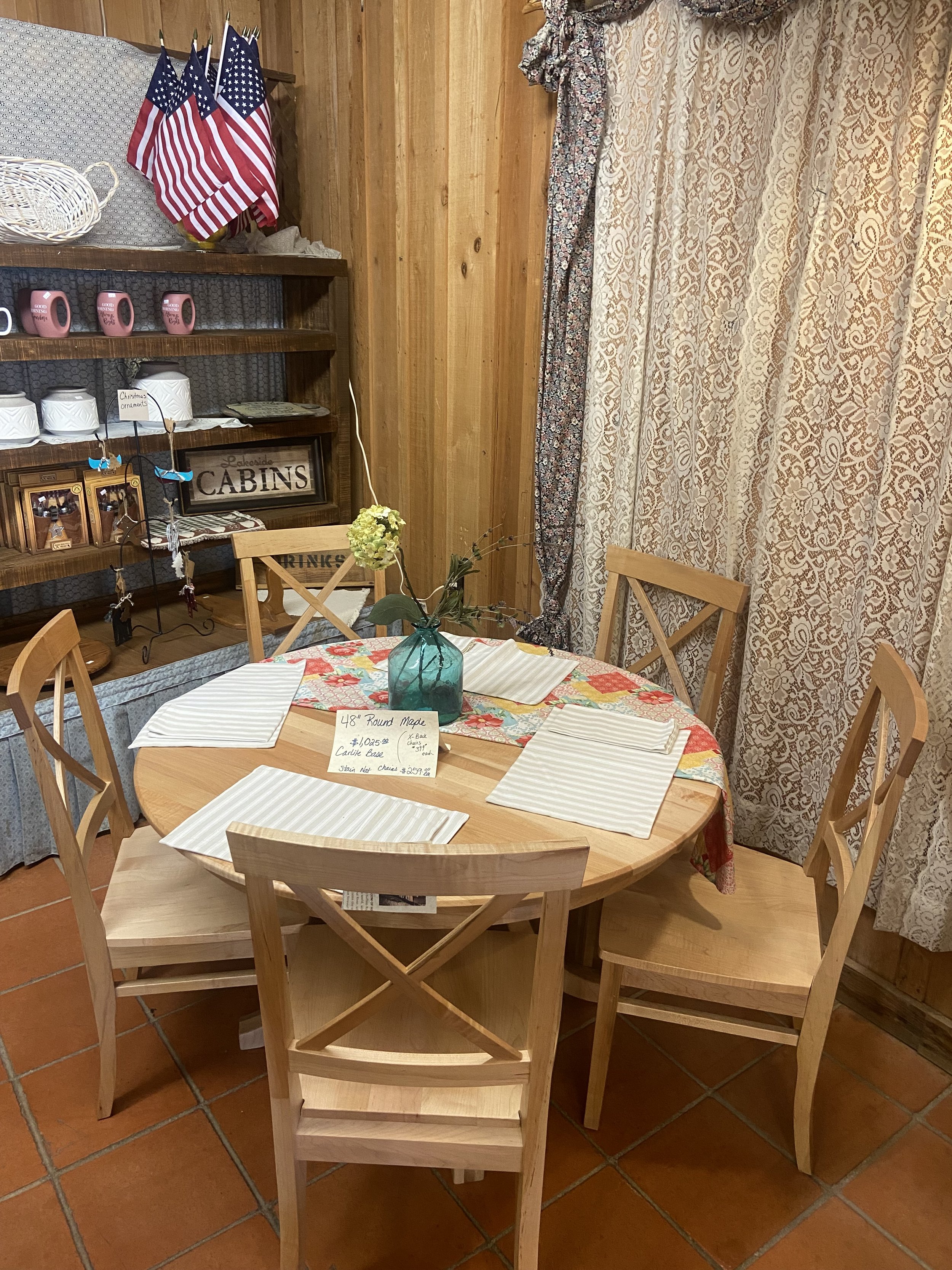 48" Round Nautal Stain Maple w/Carlile Base $1,025
Natural Chairs $259 each