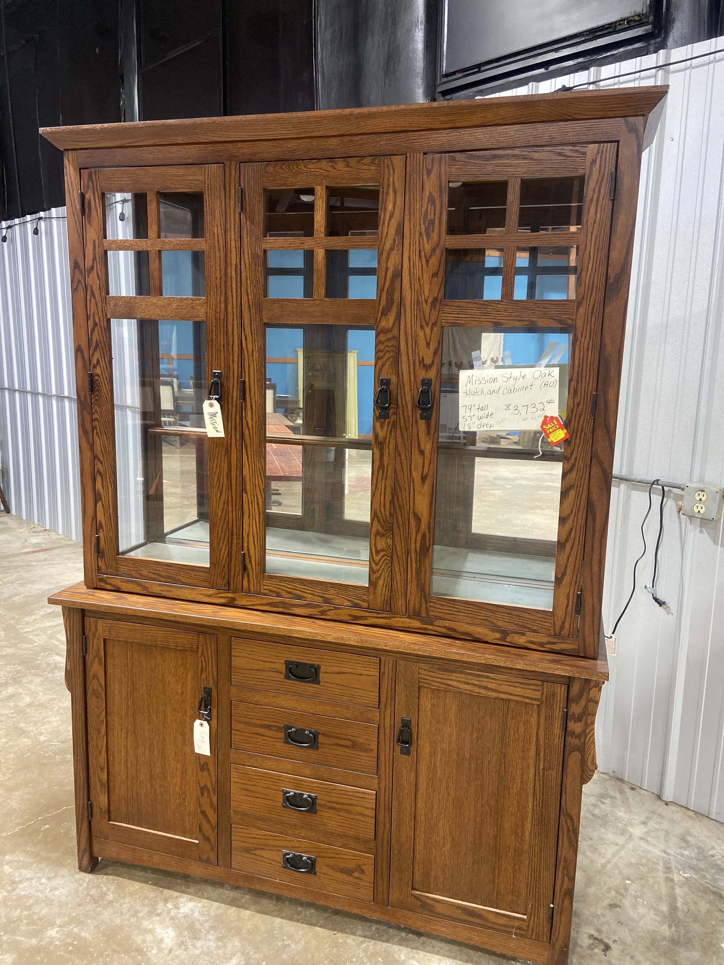 Sale! Mission Style Oak Hutch and Cabinet $3,499